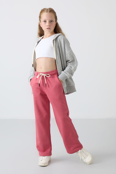 Tommylife Wholesale 7-15 Age Wide-Leg Standard Fit Girls Sweatpants 75146 Wild Rose - Thumbnail