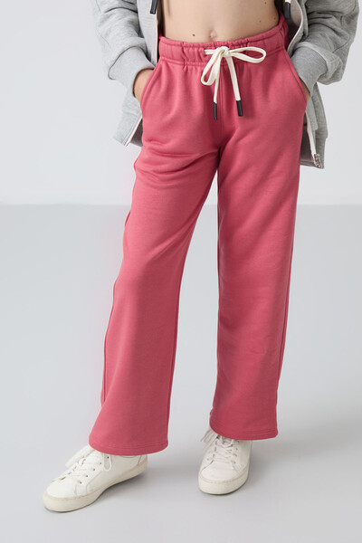 Tommylife Wholesale 7-15 Age Wide-Leg Standard Fit Girls Sweatpants 75146 Wild Rose - Thumbnail