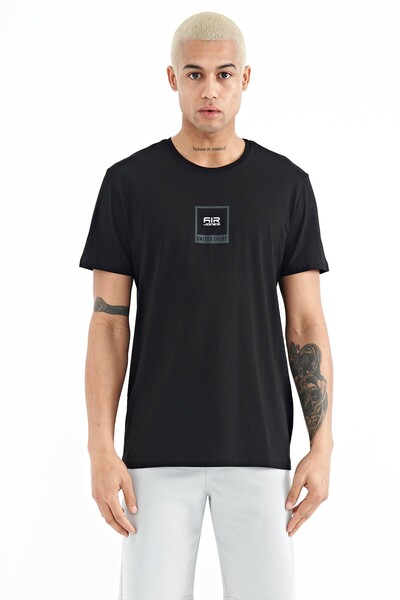 Tommylife Wholesale Adney Crew Neck Standard Fit Printed Men's T-Shirt 88230 Black - Thumbnail