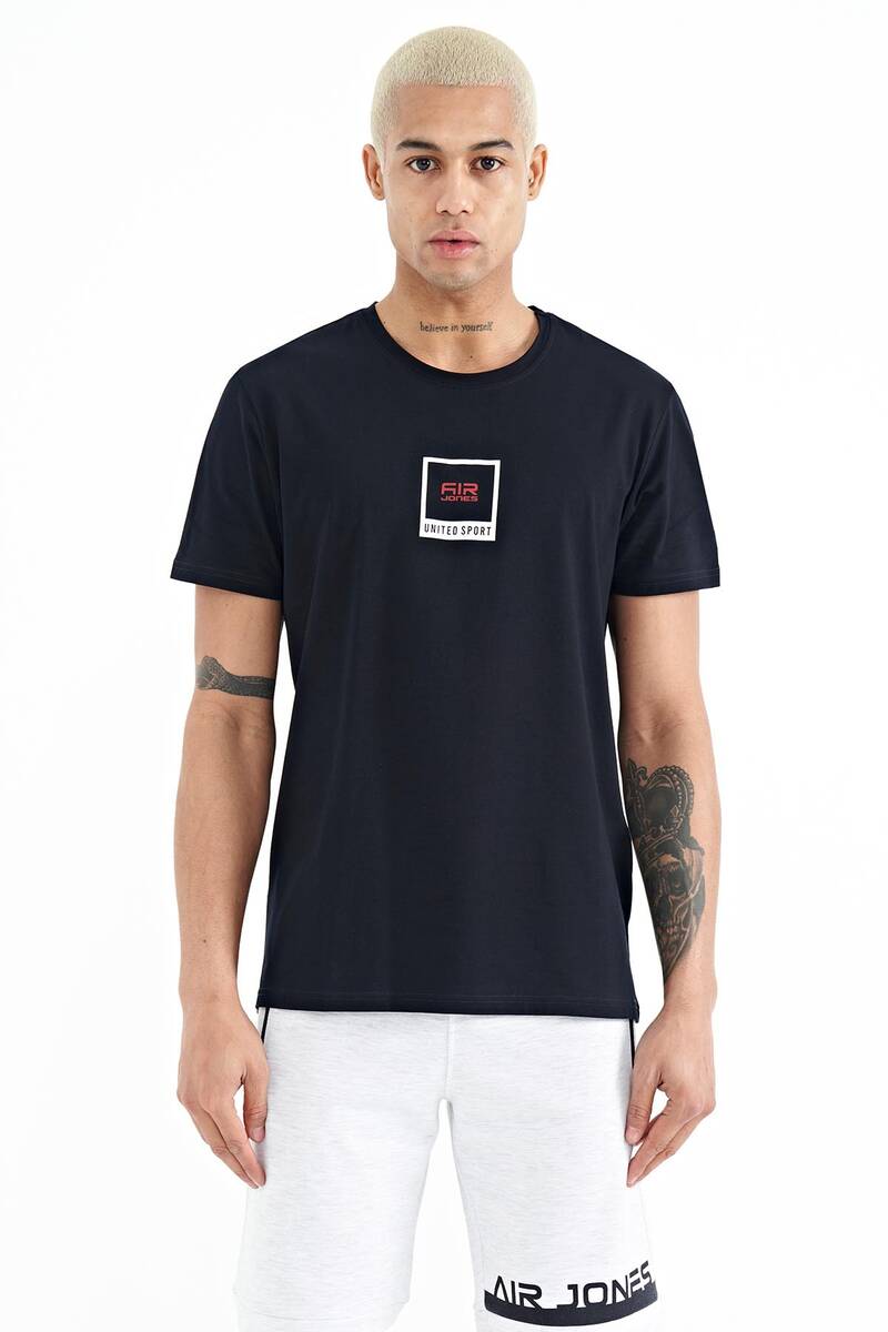TOMMYLIFE - Tommylife Wholesale Adney Crew Neck Standard Fit Printed Men's T-Shirt 88230 Navy Blue