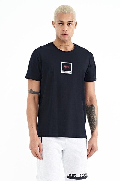 Tommylife Wholesale Adney Crew Neck Standard Fit Printed Men's T-Shirt 88230 Navy Blue - Thumbnail