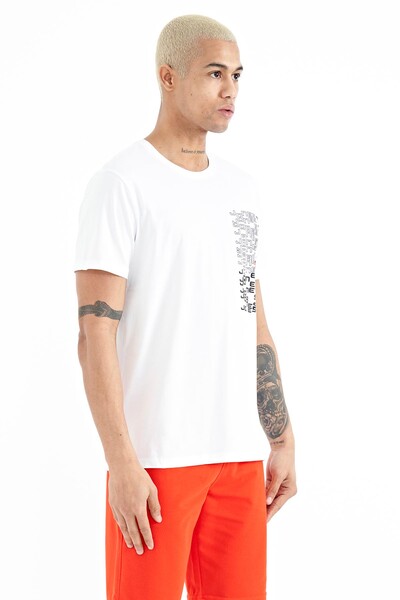 Tommylife Wholesale Alan Crew Neck Standard Fit Printed Men's T-Shirt 88208 White - Thumbnail