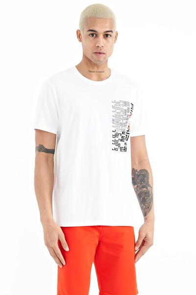 Tommylife Wholesale Alan Crew Neck Standard Fit Printed Men's T-Shirt 88208 White - Thumbnail