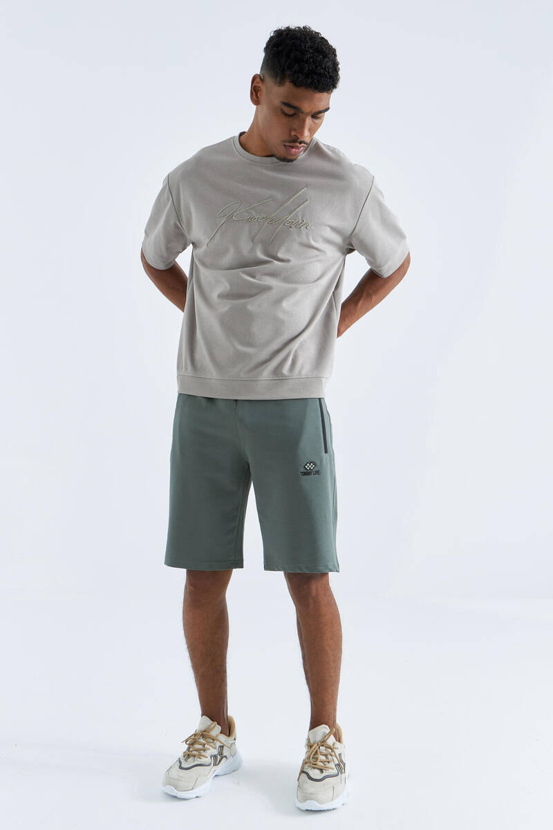 TOMMYLIFE - Tommylife Wholesale Almond Green Hidden Zip Back Pocket Standard Fit Men's Short - 81136