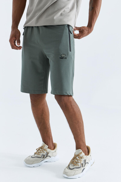 Tommylife Wholesale Almond Green Hidden Zip Back Pocket Standard Fit Men's Short - 81136 - Thumbnail