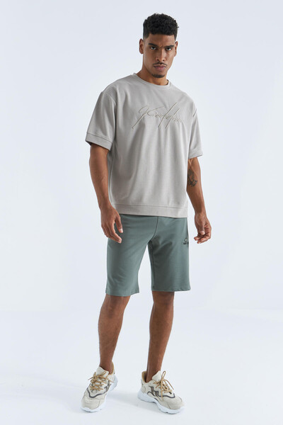 Tommylife Wholesale Almond Green Hidden Zip Back Pocket Standard Fit Men's Short - 81136 - Thumbnail