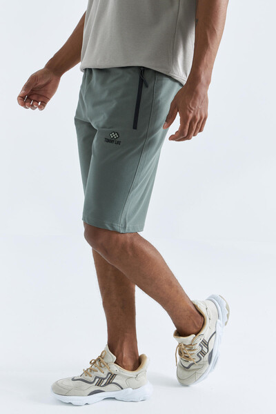 Tommylife Wholesale Almond Green Hidden Zip Back Pocket Standard Fit Men's Short - 81136 - Thumbnail