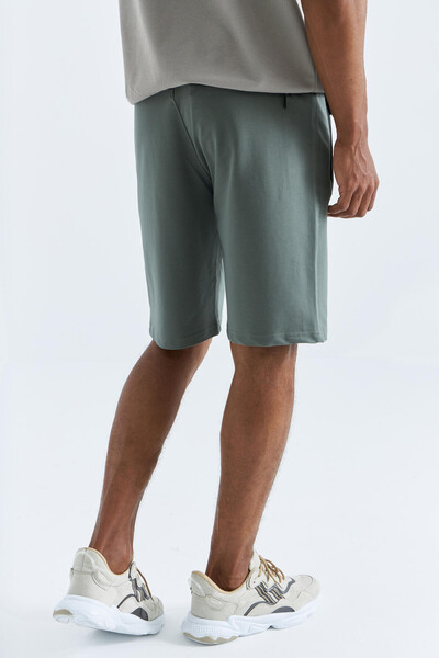 Tommylife Wholesale Almond Green Hidden Zip Back Pocket Standard Fit Men's Short - 81136 - Thumbnail