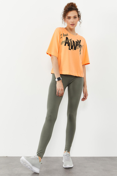 TOMMYLIFE - Tommylife Wholesale Almond Green High Waist Body-Hugging Slim Fit Skinny Leg Women's Leggings - 94011