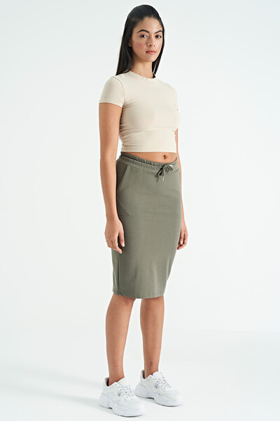 Tommylife Wholesale Almond Green Slit Knee-Length Women's Skirt - 02276 - Thumbnail