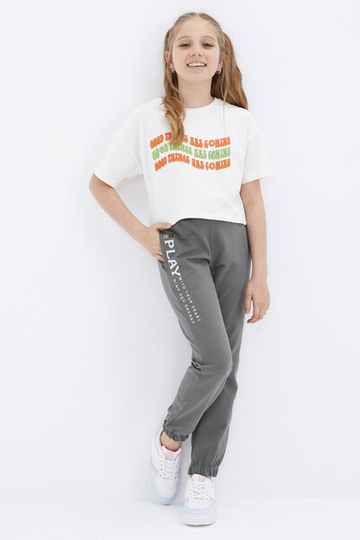 Tommylife Wholesale Almond Green Standard Fit Girl's Sweatpants - 75051 - Thumbnail