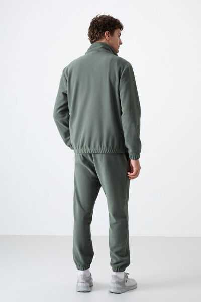 Tommylife Wholesale Almond Green With Half Zipper Neckband Elastic Hem Men's Fleece Set - 85159 - 8