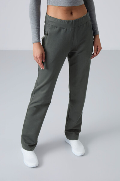 Tommylife Wholesale Almond Green With Zipper Pocket Comfy Classic Hem Women's Sweatpants - 94195 - Thumbnail