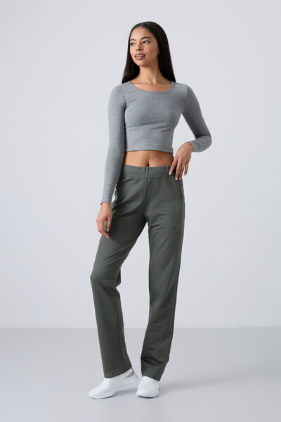 TOMMYLIFE - Tommylife Wholesale Almond Green With Zipper Pocket Comfy Classic Hem Women's Sweatpants - 94195