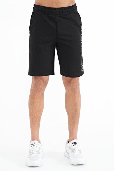 Tommylife Wholesale Alva Standard Fit Printed Men's Shorts 81245 Black - Thumbnail