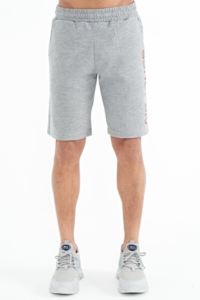 Tommylife Wholesale Alva Standard Fit Printed Men's Shorts 81245 Gray Melange - Thumbnail