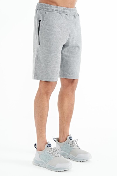 Tommylife Wholesale Alva Standard Fit Printed Men's Shorts 81245 Gray Melange - Thumbnail