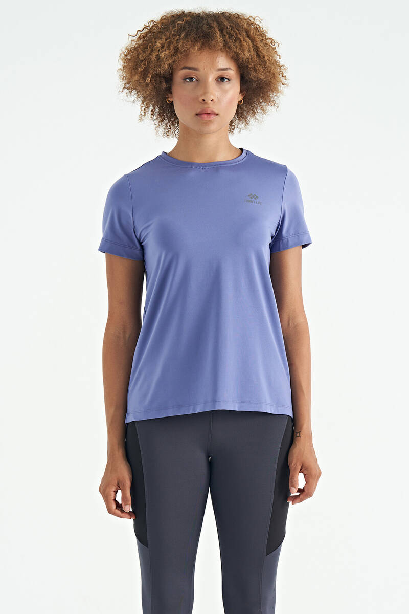 TOMMYLIFE - Tommylife Wholesale Amethyst Slit Crew Neck Standard Fit Women's T-Shirt - 97267