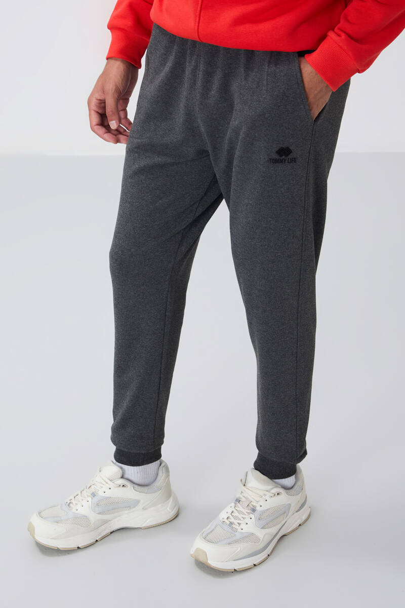 TOMMYLIFE - Tommylife Wholesale Anthracite Melange With Classic Pockets Standard Mold Cuffed Men's Sweatpant - 84652