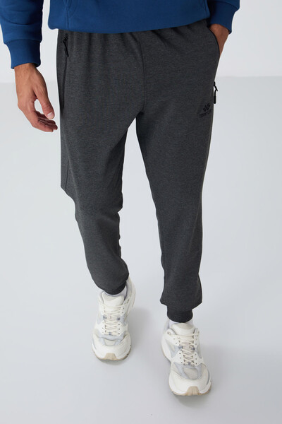 Tommylife Wholesale Anthracite Melange With Zipper Pockets Standard Mold Jogger Men's Sweatpant - 84651 - Thumbnail