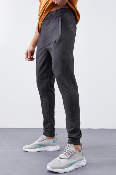 Tommylife Wholesale Anthracite Melange Zippered Pocket Slim Fit Jogger Men's Sweatpants - 84343 - Thumbnail