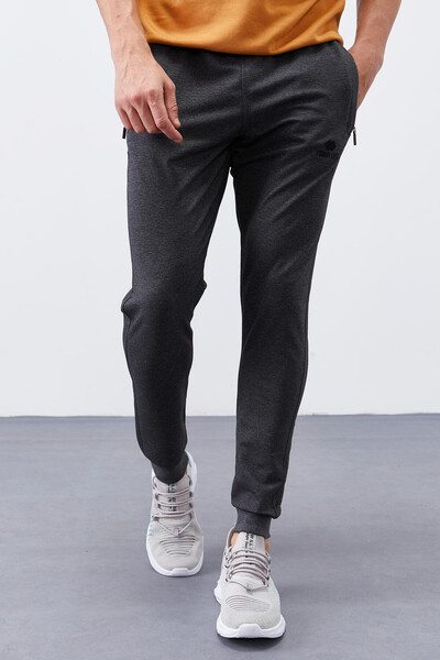 Tommylife Wholesale Anthracite Melange Zippered Pocket Slim Fit Jogger Men's Sweatpants - 84343 - Thumbnail