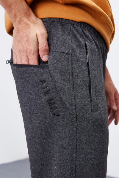 Tommylife Wholesale Anthracite Melange Zippered Pocket Slim Fit Jogger Men's Sweatpants - 84343 - Thumbnail