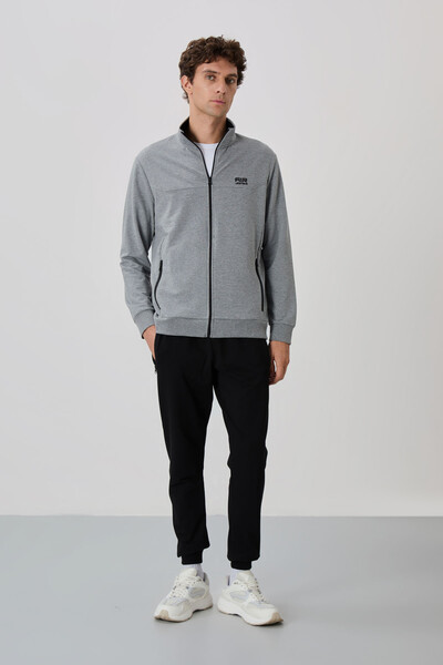 Tommylife Wholesale Anton Standard Fit Basic Men's Tracksuit Set 85178 Gray Melange - Black - Thumbnail