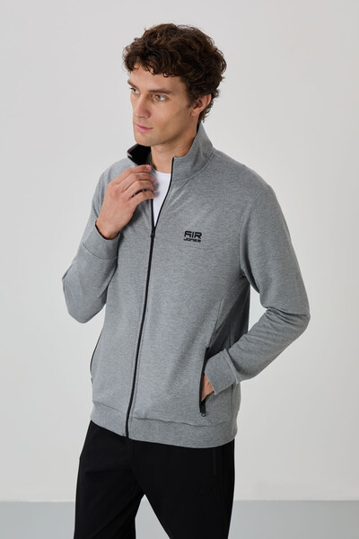 Tommylife Wholesale Anton Standard Fit Basic Men's Tracksuit Set 85178 Gray Melange - Black - Thumbnail