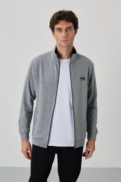 Tommylife Wholesale Anton Standard Fit Basic Men's Tracksuit Set 85178 Gray Melange - Black - Thumbnail