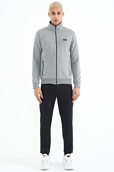 Tommylife Wholesale Anton Standard Fit Basic Men's Tracksuit Set 85178 Gray Melange - Black - Thumbnail