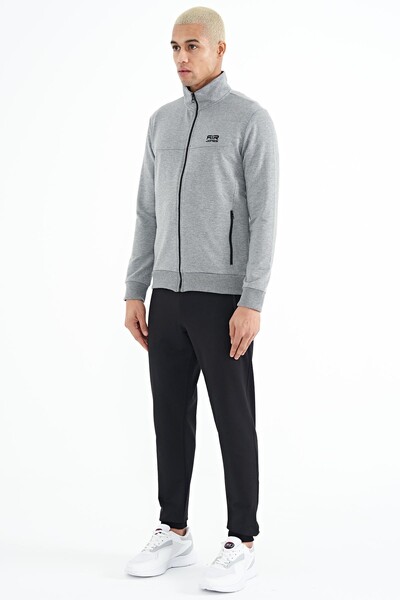 Tommylife Wholesale Anton Standard Fit Basic Men's Tracksuit Set 85178 Gray Melange - Black - Thumbnail