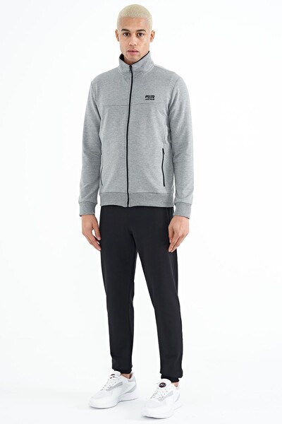 Tommylife Wholesale Anton Standard Fit Basic Men's Tracksuit Set 85178 Gray Melange - Black - Thumbnail