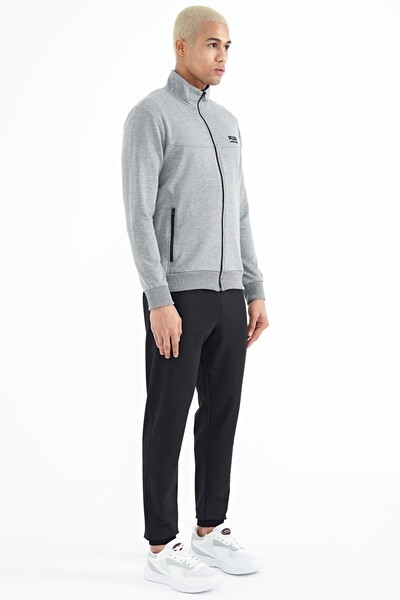 Tommylife Wholesale Anton Standard Fit Basic Men's Tracksuit Set 85178 Gray Melange - Black - Thumbnail