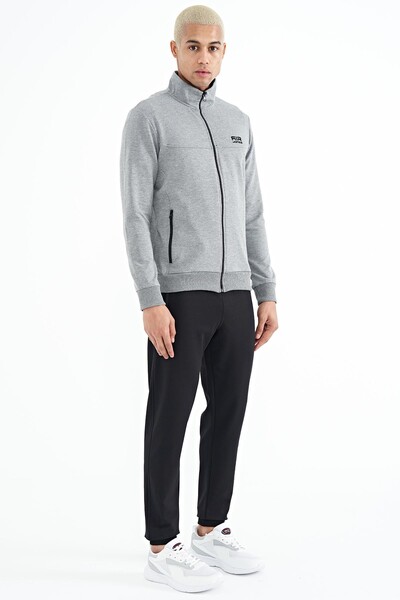 Tommylife Wholesale Anton Standard Fit Basic Men's Tracksuit Set 85178 Gray Melange - Black - Thumbnail