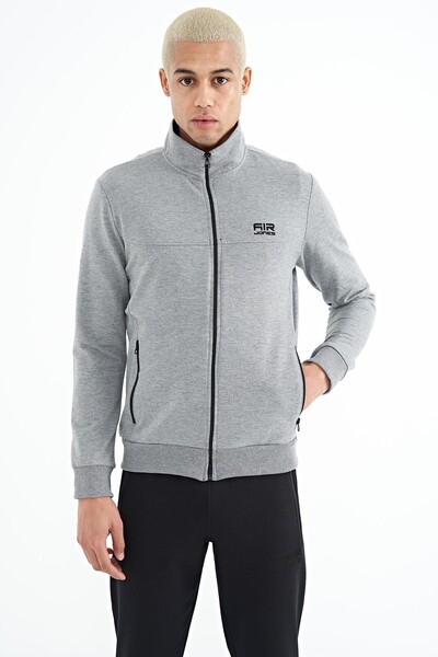 Tommylife Wholesale Anton Standard Fit Basic Men's Tracksuit Set 85178 Gray Melange - Black - Thumbnail