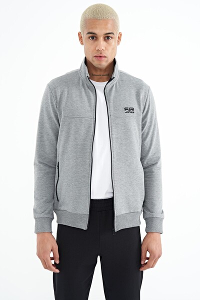 Tommylife Wholesale Anton Standard Fit Basic Men's Tracksuit Set 85178 Gray Melange - Black - Thumbnail