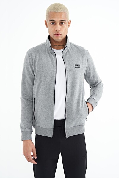 Tommylife Wholesale Anton Standard Fit Basic Men's Tracksuit Set 85178 Gray Melange - Black - Thumbnail