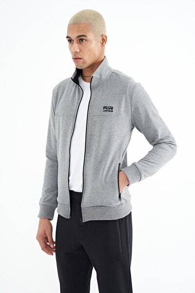 Tommylife Wholesale Anton Standard Fit Basic Men's Tracksuit Set 85178 Gray Melange - Black - Thumbnail