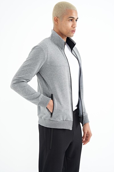 Tommylife Wholesale Anton Standard Fit Basic Men's Tracksuit Set 85178 Gray Melange - Black - Thumbnail