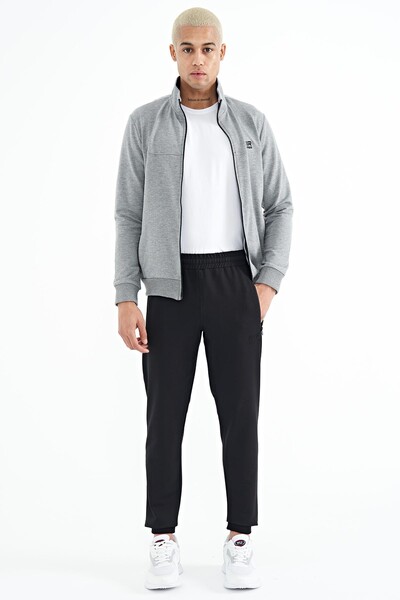 Tommylife Wholesale Anton Standard Fit Basic Men's Tracksuit Set 85178 Gray Melange - Black - Thumbnail