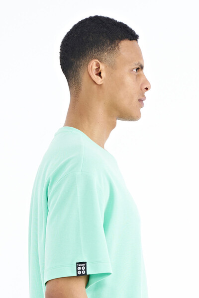 Tommylife Wholesale Aqua Green Basic Oversize Men's T-Shirt - 88193 - Thumbnail