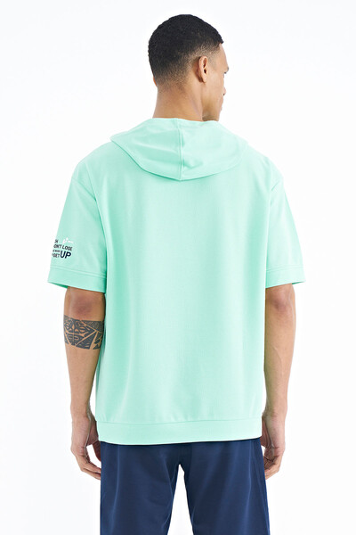 Tommylife Wholesale Aqua Green Hooded Oversize Men's T-shirt - 88194 - Thumbnail