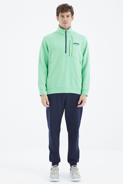 Tommylife Wholesale Aqua Green - Indigo Stand Collar Half Zip Comfy Men's Tracksuit Set - 85221 - Thumbnail