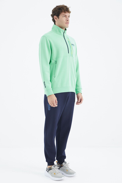 Tommylife Wholesale Aqua Green - Indigo Stand Collar Half Zip Comfy Men's Tracksuit Set - 85221 - Thumbnail