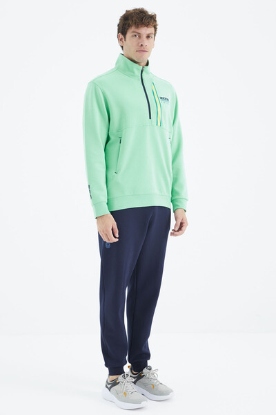 Tommylife Wholesale Aqua Green - Indigo Stand Collar Half Zip Comfy Men's Tracksuit Set - 85221 - Thumbnail