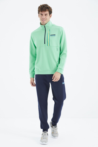 Tommylife Wholesale Aqua Green - Indigo Stand Collar Half Zip Comfy Men's Tracksuit Set - 85221 - Thumbnail