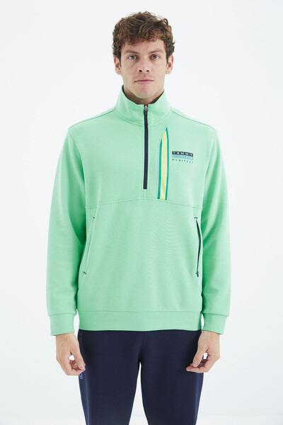 Tommylife Wholesale Aqua Green - Indigo Stand Collar Half Zip Comfy Men's Tracksuit Set - 85221 - Thumbnail