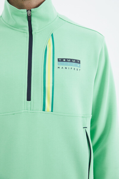 Tommylife Wholesale Aqua Green - Indigo Stand Collar Half Zip Comfy Men's Tracksuit Set - 85221 - Thumbnail