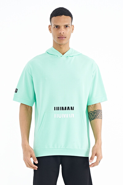 Tommylife Wholesale Aqua Green Kangaroo Pocket Hooded Men's T-Shirt - 88195 - Thumbnail